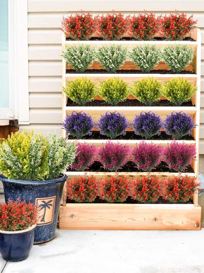RECUTMS 8 Bundles Artificial Lavender Flowers for Outdoor Decoration, UV Resistant Fake Shrubs Greenery Bushes House Office Garden Patio Indoor Outdoor Decor (Yellow)