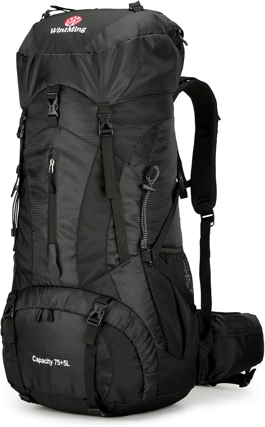 Hiking Backpack for Men and Women 70L+5L Waterproof Lightweight Camping Daypack with Rain Cover - Frameless (black-b)