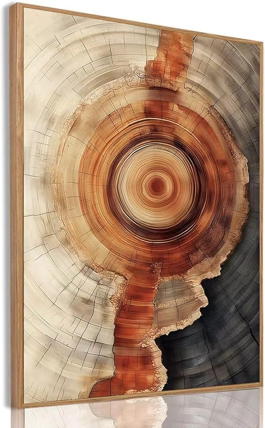 IBHJSART Framed Tree Ring Canvas Wall Art Vintage Colorful Wood Stump Painting Prints Modern Minimalist Pictures Nature Rustic Farmhouse Decor Living Room Bedroom Bathroom Office