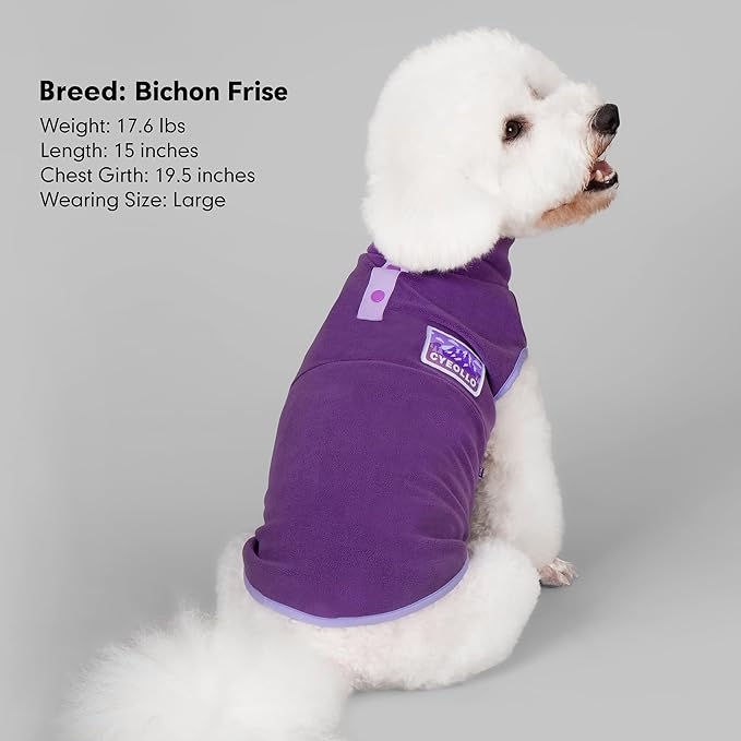 cyeollo Fleece Dog Sweater, Pullover Dog Fleece Jacket Turtleneck Sweatshirt Stretchy Vest Warm Lightweight Winter Clothes for Small Dogs, Purple L