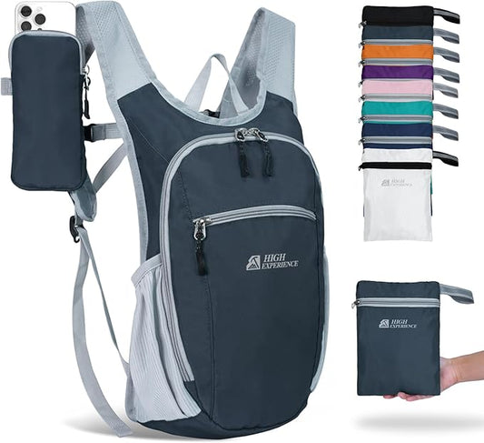 HIGH EXPERIENCE Hiking Backpack 10L/15L Small Daypack Lightweight Packable Travel Foldable Water Resistan for Women Men (Gray, 15L)