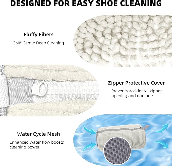 2Pcs Shoe Washing Machine Bag, Quick & Easy Cleaning, Laundry Shoe Bag for Washer and Dryer, Cleaning Bag for Sneaker & Most Shoe Types and Sizes (White)