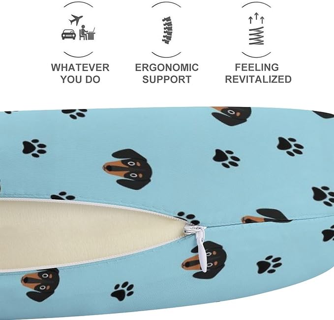 Memory Foam Travel Pillow Chin Head Support Cushion Little Dachshund Puppy Head Dog, Washable Removable Cover for Airplane Car Outdoor Sleep