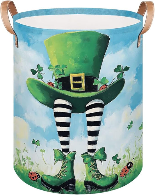 St. Patricks Day Hat Shoes Laundry Basket Foldable Laundry Baskets With Leather Handles for Bedroom Bathroom Toys Decorative Basket
