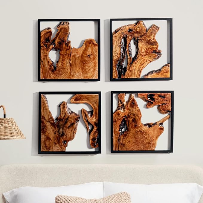 WELLAND 2 Pieces Rustic Cedar Wall Sculptures, Live Edge Wall Art Décor, Decorative centerpieces of wood for Living Room, Bedroom, Bathroom, Home Office, Dining Room,