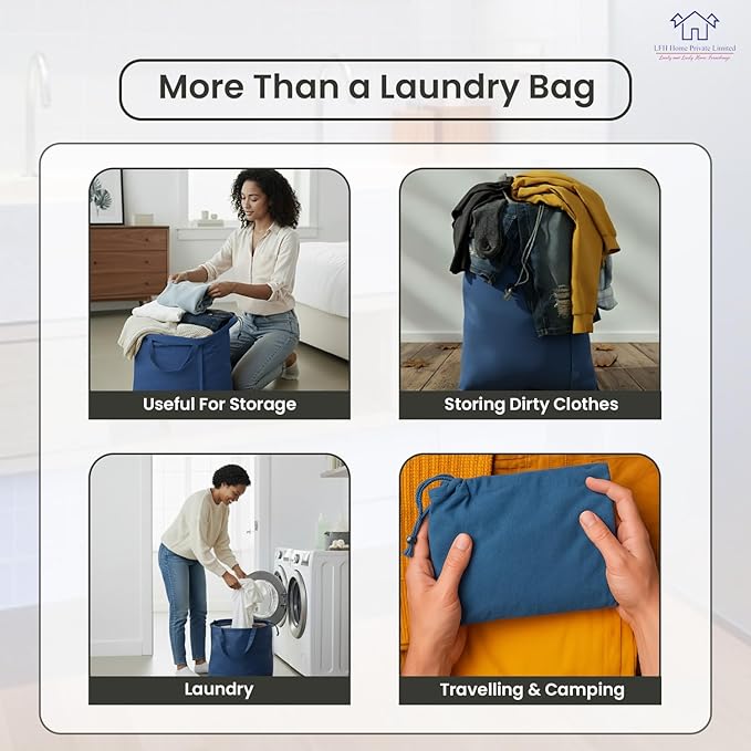 LFH Home Large Premium Cotton Canvas Laundry Bag with Drawstring and Handles Heavy Duty, Multi-Use, and Washable for Home, Travel, College or Storage 28x40 (Pack of 2)-Sky Blue