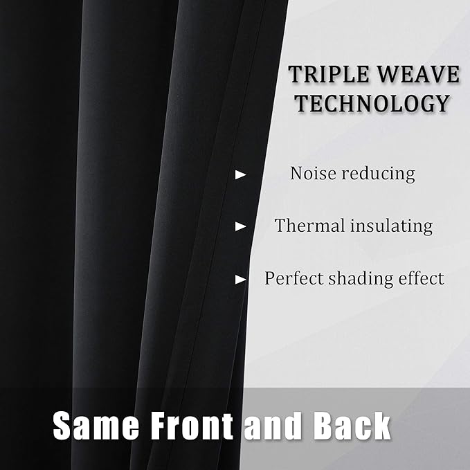DUALIFE Blackout Curtains 60 inches Wide x 84 inches Long 2 Panels - Grommet Wall Divider Drapes Thermal Insulated Curtains for Bedroom Doorway, Black Color