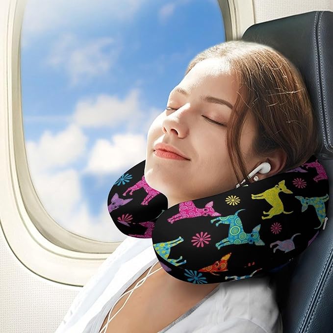 Funny Travel Neck Pillow Memory Foam U Shaped Cushion Chihuahua Dog Animal, Washable Cover for Men Women Teens Airplane Car Sleep