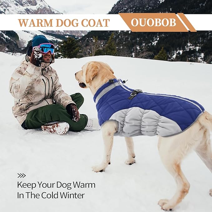 OUOBOB Dog Coats for Small Dogs, Puppy Coat, Warm Winter Jacket, XS Dog Coat with Harness Built in, Waterproof Pet Cold Weather Coats, Puppy Winter Clothes Snowsuit Chihuahua Maltese,Blue,XS