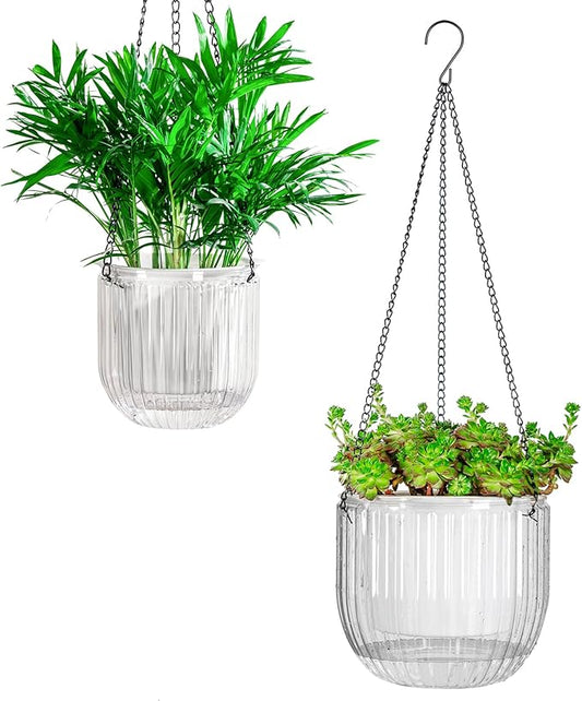 Josteve 5.2/8.2 Inch 2 Pcs Self Watering Hanging Planter Indoor Plant Pots Drainage Holes, Outdoor Small Hanging Planters Flower Pot Basket, Visible Water Level, Plant Hanger Home Decor, Gardening