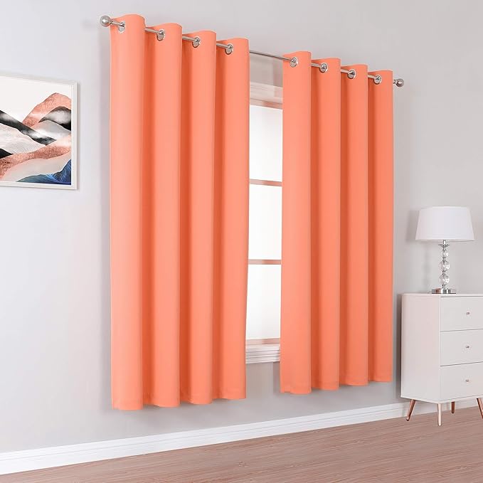 DUALIFE Coral Curtain Panels for Girls Bedroom 54 Inch Length 2 Panels Set Peach Salmon Color Curtains for Nursery Grommet 52 W x 54 L Inch