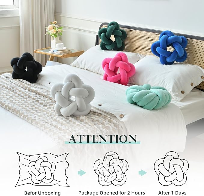 Knot Plush Throw Pillow Handmade Knotted Star Pillow Soft Sofa Lumbar Cushion Stuffed Ball Cushion Home Office Children Room Decor, Fuchsia