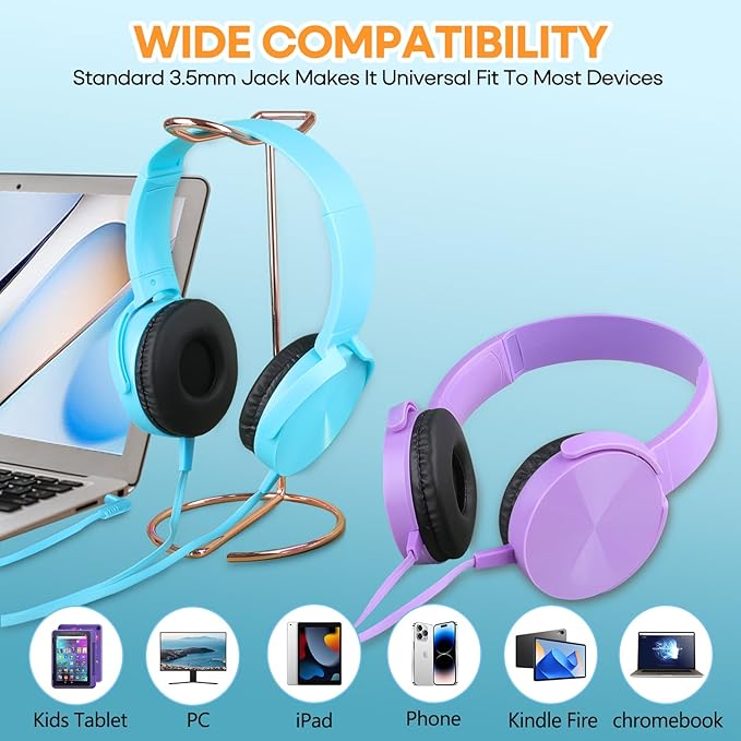 Kids Headphones Bulk 6 Pack for School Classroom Students, Wired Computer Headset Durable Class Set Earphones for Children Toddler Teens Boys Girls and Adult (HY450, 6 Mixed)