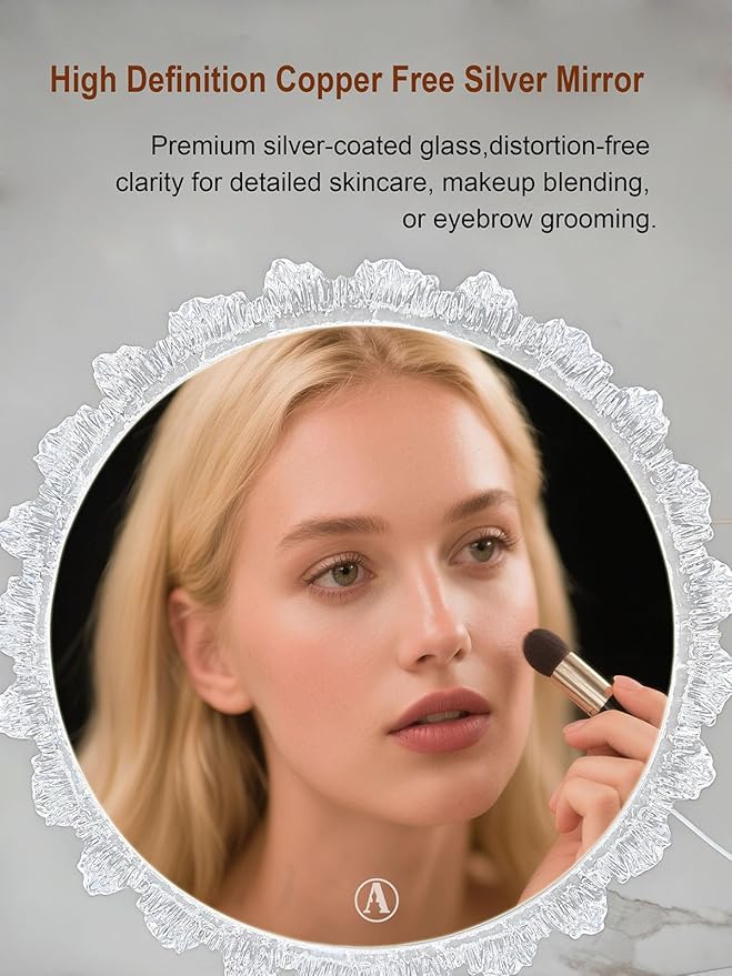 Crystal LED Vanity Mirror with Touch Control 3 Color Lights, Dimming 360° Rotation Desktop Elegant Decorative Hollywood HD Makeup Mirror(Tabletop Mirror-30cm)