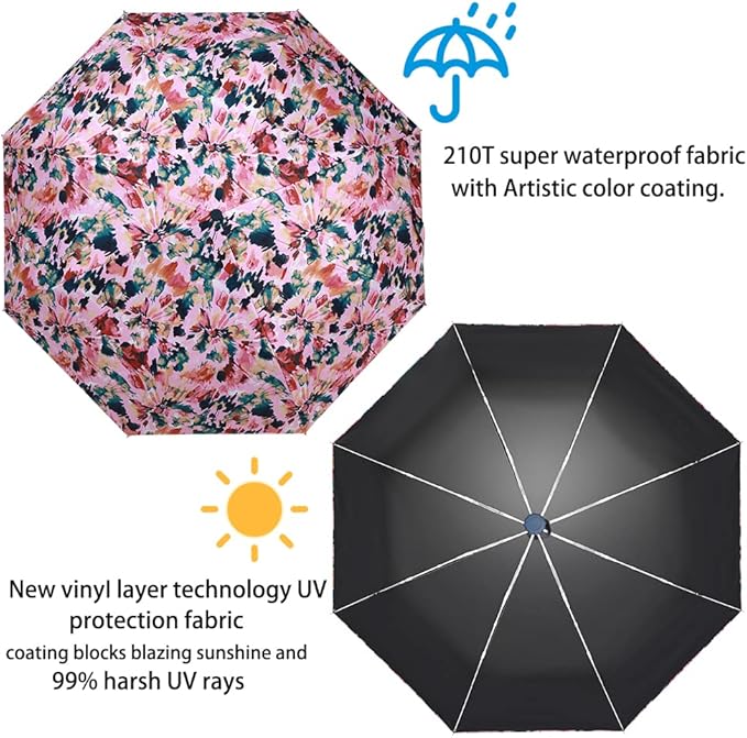 FDJASGY UV Sun Umbrella Compact Folding Travel Umbrella Auto Open Close Compact Folding Rain Umbrellas for Women Men Blocking UV 99.98%