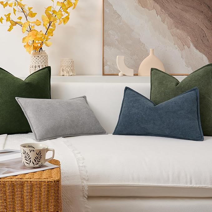 Kevin Textile 16x24 Inch Lumbar Pillow Cover 1 Pack Soft Boucle Textured Decorative Waterproof Rectangle Cushion Elegant Accent Pillow for Couch Sofa Chair Bed Home Decor Indoor Outdoor Olive Green