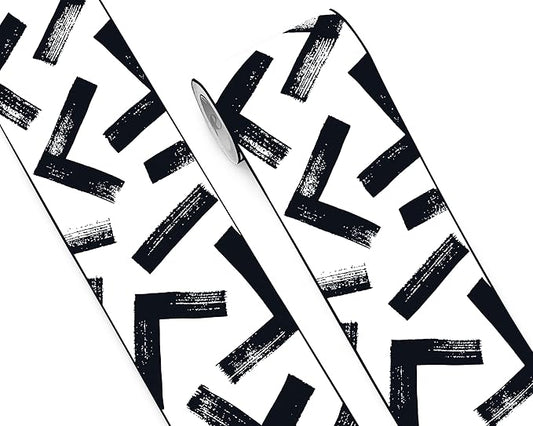 FLFK Black and White Design Wallpaper Border - Peel and Stick Wall Paper, Self Adhesive Removable PVC Borders Sticker, Modern Waterproof Trim for Home Decor, 7" x 240"