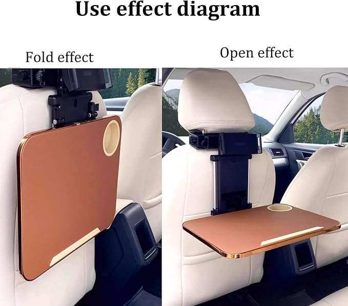 Small Car Travel Table Food Tray Multi Functional Car Backseat Tray Table,folding Car Desk for Laptop Passenger Seat Desk Car Laptop Holder for Working, Writing, Eating.(Brown)