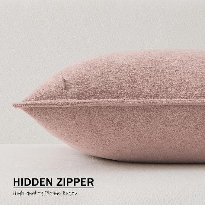 Kevin Textile Valentines Day Decorative Pillow Covers Light Pink 18x18 Inch Pack of 2 Waterproof Soft Boucle Textured Throw Pillowcases Elegant Accent Pillows for Couch Sofa Chair Bed Home