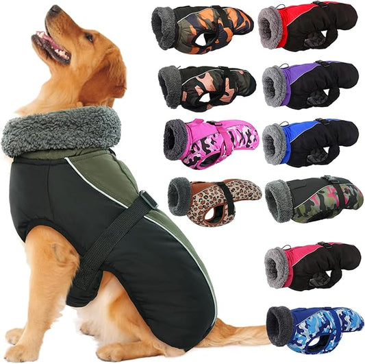 IECOii Dog Winter Coat Reflective Adjustable Dog Jacket Dog Coat with Buckle Fleece Turtleneck for Cold Weather Soft Winter Coat for Small Medium Extra Large Dogs, Army Green