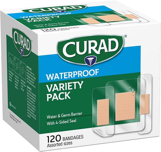 Curad Waterproof Bandage Variety Pack, 3 Styles Included; Assorted Size, 120 Bandages