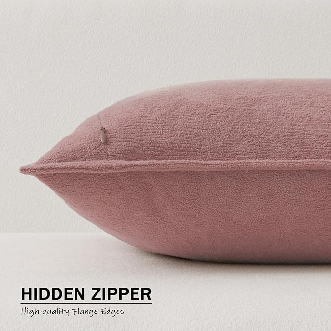 Kevin Textile Valentines Day Decorative Pillow Covers Plush Pink 18x18 Inch Pack of 2 Waterproof Soft Boucle Textured Throw Pillowcases Elegant Accent Pillows for Couch Sofa Chair Bed Home