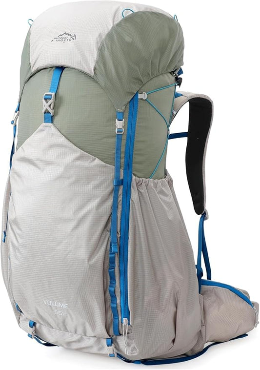 IX INOXTO 55L Internal Frame Waterproof Hiking Camping Backpack with 3L Water Bladder and Rain Cover, Large Lightweight Travel Daypack Rucksack for Climbing (Light Gray)