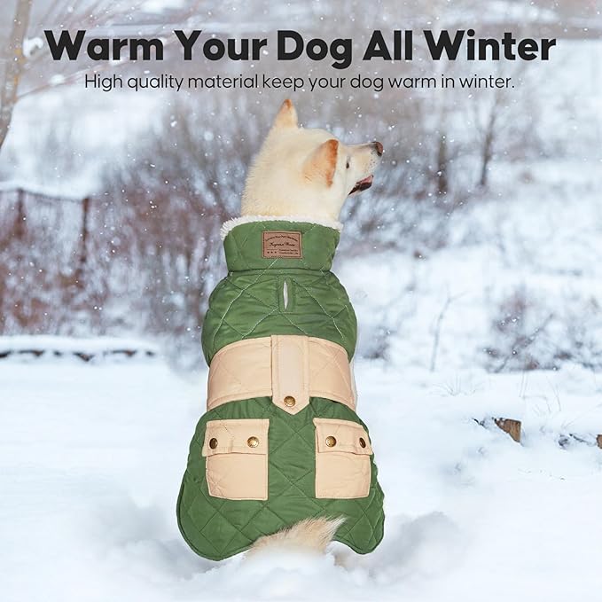 KYEESE Dog Coat Windproof Dog Coats for Small Dogs Waterproof Dogs Jacket with Fleece Lined Soft Pet Sweater for Cold Weather Thick Cat Clothes with Pocket Warm Pet Winter Puffer Coat with Leash Hole
