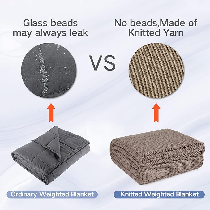 Guohaoi Knitted Weighted Blanket for Adults (Beige 50"x75" 20lbs) No Beads Cooling Throw Blanket for Hot Sleepers, Home Decor Breathable Chunky Knit Heavy Blanket Use on Full Size Bed