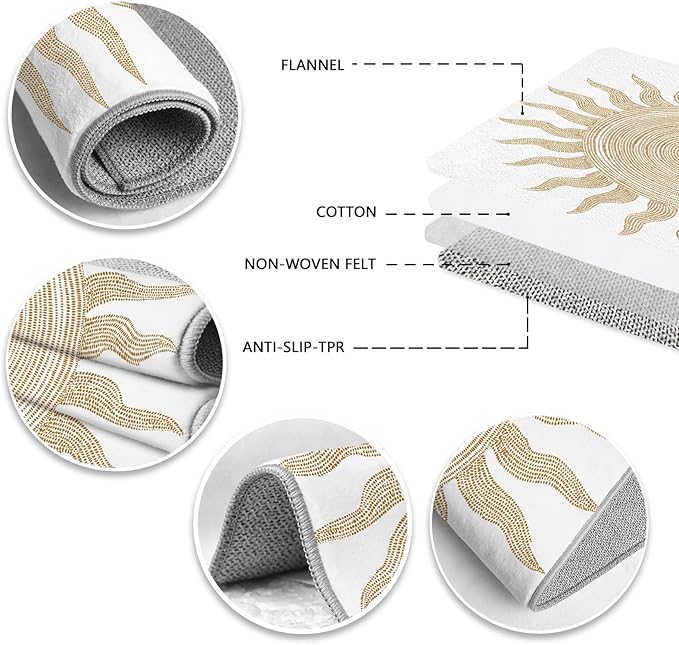 Boho Washable Rugs for Bedroom 5x6, Modern Sun Print Soft Minimalism Area Rug, Non Slip Low Pile Abstract Carpet for Classroom Living Room Decor Dining Room Sofa Kids Nursery Room, Beige Yellow