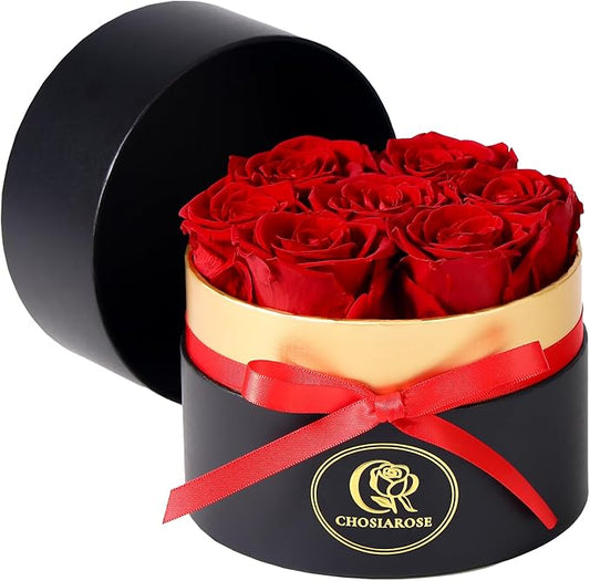 Roses Forever Flowers for Delivery - 7 Forever Preserved Roses in Box, Preserved Flowers Gifts Anniversary Birthday Gift for Mom Grandma Wife Women Valentines Rose Gift for Her Girlfriend