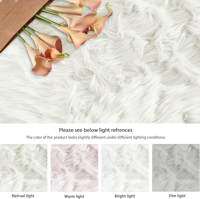 White Shag Washable Area Rugs for Living Room Faux Sheepskin Fuzzy Fur Rug for Bedroom Nursery Rug 3x5 Teen Room Décor Boho