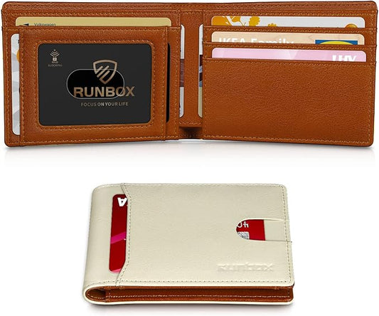 RUNBOX Wallet for Men Slim 11 Credit Card Holder Slots Leather RFID Blocking Small Thin Men's Wallet Bifold Minimalist Front Pocket Large Capacity Gift Box