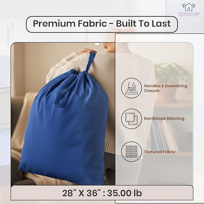 LFH Home Large Premium Cotton Canvas Laundry Bag with Drawstring and Handles Heavy Duty, Multi-Use, and Washable for Home, Travel, College or Storage 28x36 (Pack of 2)-Sky Blue