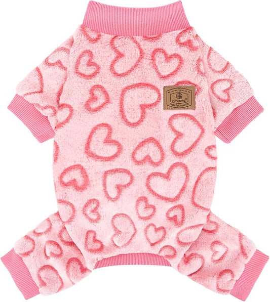 XPUDAC Dog Pajamas Heart Fleece Dog Sweater Winter Puppy Clothes for Small Medium Dogs Girl Pet Holiday Clothes Doggie Outfits for Valentines Day, XS