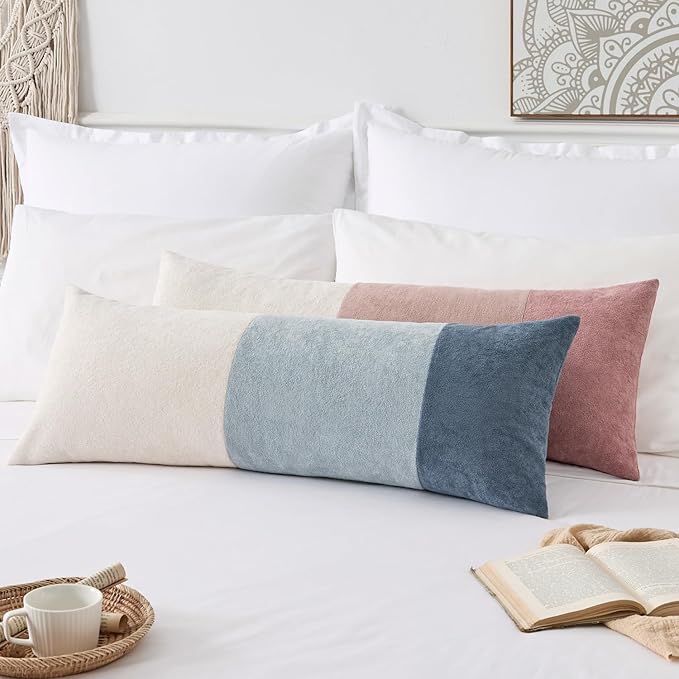 Kevin Textile 14x36 Inch Long Lumbar Cover 1 Pack Three-Colour Patchwork Soft Textured Waterproof Rectangle Cushion Elegant Accent Pillows for Couch Sofa Chair Bed Home Decor Indoor Outdoor Blue