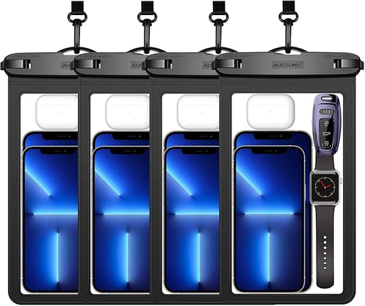 Large Waterproof Cell Phone Pouch - 4 Pack Underwater Clear Cellphone Holder Protector - Universal Water Proof Dry Bag Case with Neck Lanyard for Samsung Galaxy S25 S24 S23 for Beach Swimming Pool