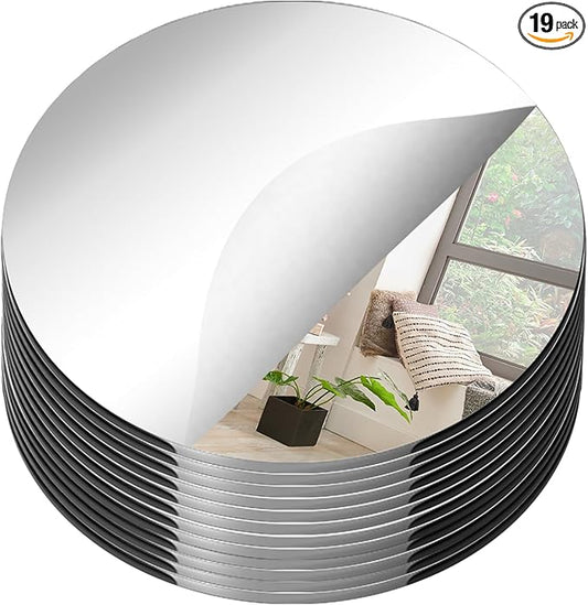 19 Pcs Mirror Centerpieces for Tables, Acrylic Round Small Mirror Trays Decoration Candle Plate Mirrors for Wedding Table Centerpiece Baby Shower Christmas Party Decor and Crafts (6inch/15cm)