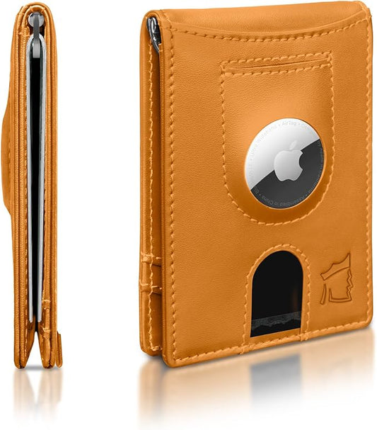 Kingly Trace Airtag Wallet for Men - Smart RFID Blocking Leather Wallet with Airtag Holder & Money Clip - Minimalist Trackable Design with Pull Tab - Secure Wallets