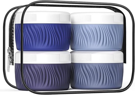 Travel Containers for Toiletries, Silicone Cream Jars BPA-Free, TSA Approved 2oz Travel Size Containers, Leak-proof Portable Size Silicone Jars with Lid for Face Hand Body Cream (4 Pack)