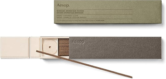 Aesop Murasaki Aromatique Incense | Fresh, Woody Resins of Hinoki and Warm Spice | with Kanuma Pumice Holder | 33 Sticks