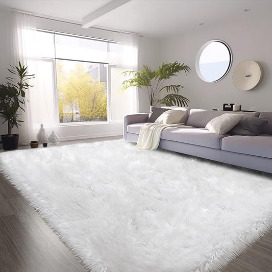 SERISSA Ultra Soft Faux Fur 6x9 Feet Fluffy Shaggy Area Rug White Faux Sheepskin, Fuzzy, Furry Throw for Living Room, Bedroom, Nursery