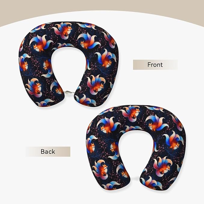 Unique Travel U Shaped Pillows Cherry Flowers Blossom Magic Anime Fox for Airplanes Car Flight, Comfortable Chin Head Neck Cushion Supporting, Polyester Removable Cover