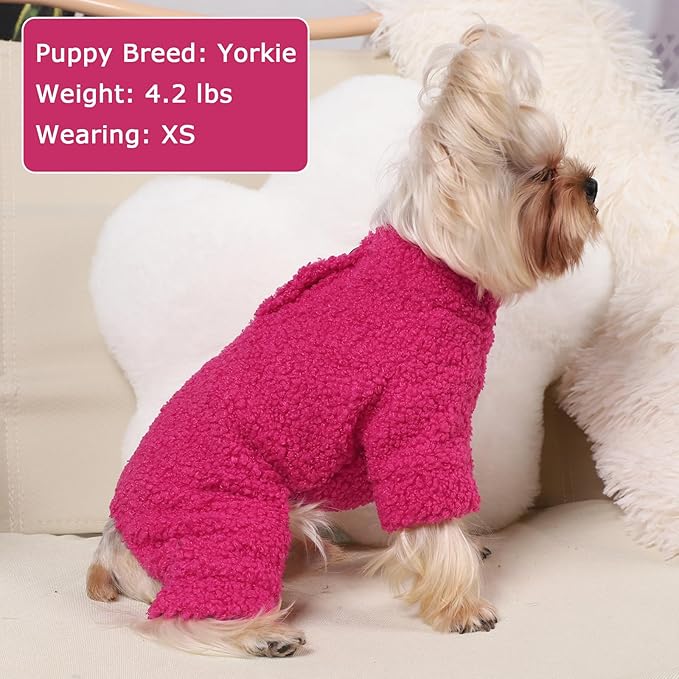 Dog Sweaters for Small Dogs Winter Dog Pajamas Sized Dogs Boy Girl Fleece Pet Clothes Puppy Outfit 4 Legs Jumpsuits for Chihuahua Yorkie Cat Apparel (Rose, XX-Small)
