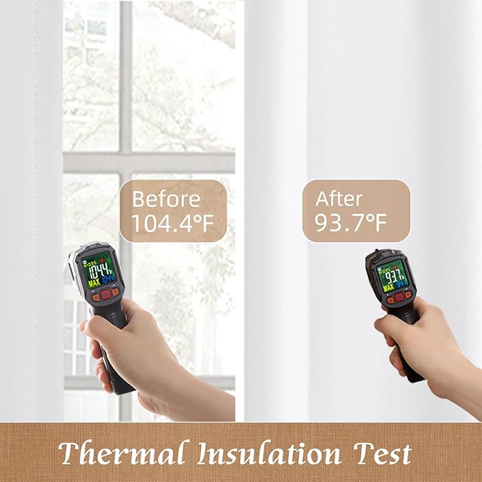 LAMIT White 100% Blackout Linen Curtains, 84 Inches Linen Textured Living Room Farmhouse Curtains Full Room Darkening Back Tab and Rod Pocket Burlap Panels with White Liner, 2 Panels, 52 x 84 Inch