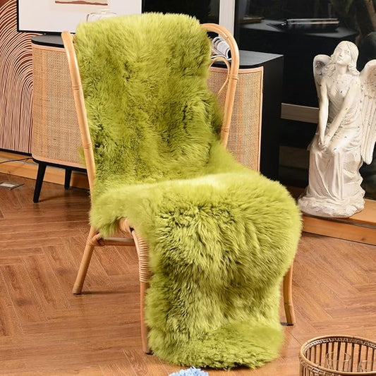 LLB Genuine Sheepskin Area Rug Wool Rug Fur Carpet Fluffy Shaggy Fur Rug for Living Room Kids Bedroom Real Sheepskin Throw Rugs Sofa Mat Chair Seat Covers (Pea Green, 2 x 6 ft Sheepskin)