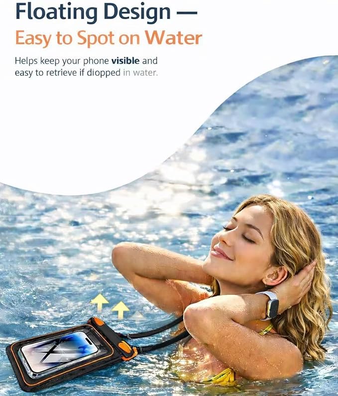 2 Pack Floating Phone Pouch with Dual Compartments, IPX8 Rated Waterproof Case for Rain, Beach, Boating & Kayaking, Clear Touch Screen, Fits Phones Up to 8.5”(Black-White)