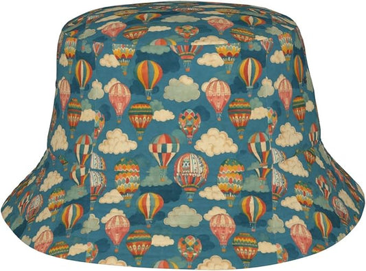 Colorful Fire Balloon, White Cloud Fisherman Hat Summer Foldable UV Protection Sun Hat