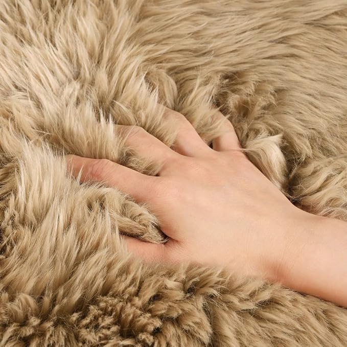 LLB Genuine Sheepskin Area Rug Wool Rug Fur Carpet Fluffy Shaggy Fur Rug for Living Room Kids Bedroom Real Sheepskin Throw Lambskin Rugs Sofa Mat Chair Seat Covers (Tan, 2 x 3 ft Sheepskin)