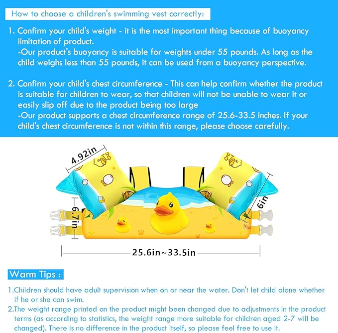 Chriffer Kids Swim Vest Life Jacket for 30-55 Pounds Boys and Girls, Toddler Floaties with Shoulder Harness Arm Wings for 2,3,4,5,6,7 Years Old Baby
